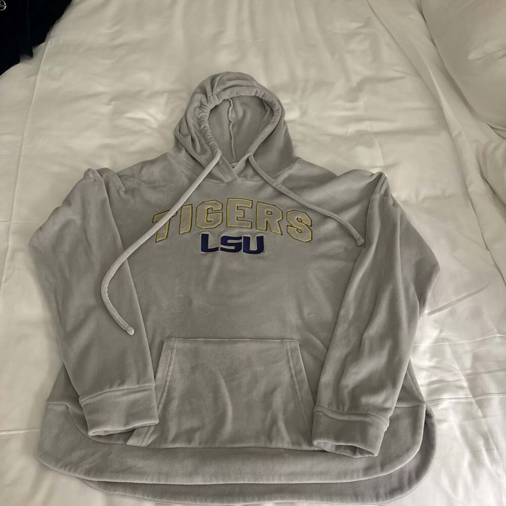 Women's Med. Concept Sports LSU Tigers Gray Velour Pullover Hoodie MINT